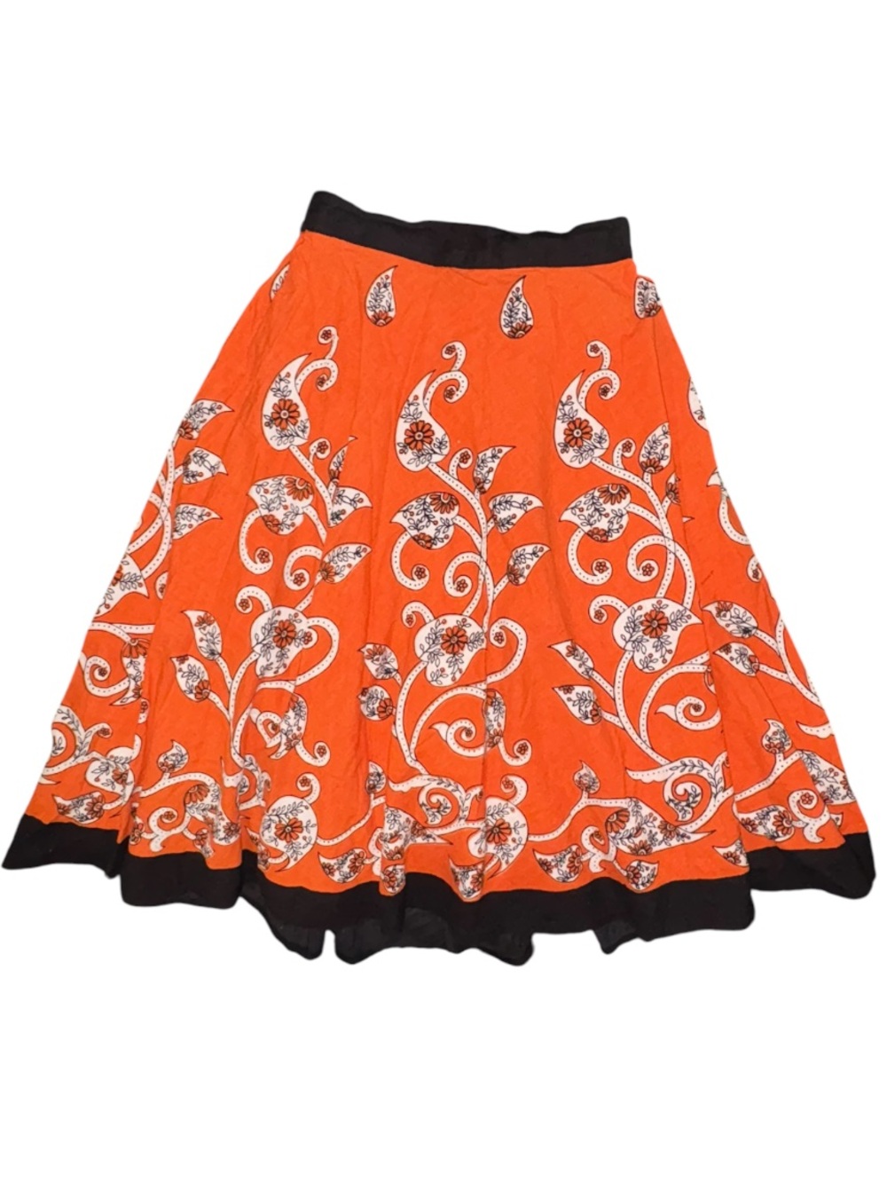 Studio West Orange Floral Paisley Circle Skirt with Black Trim